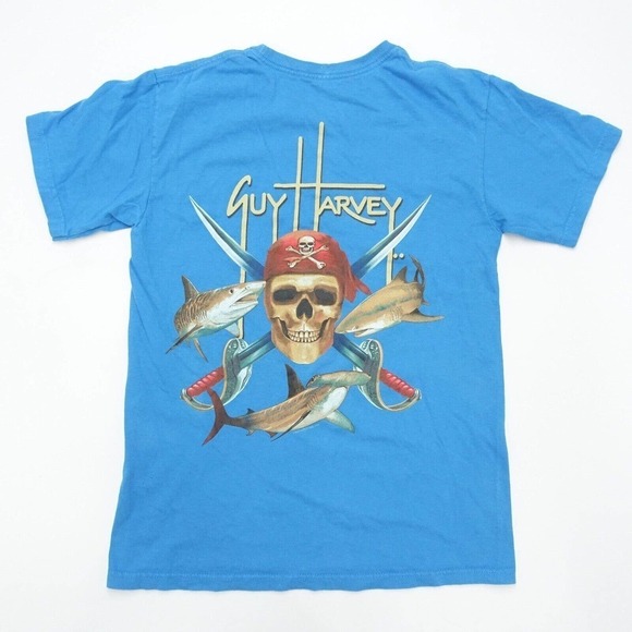 Guy Harvey T-Shirt Men's Size Small Blue Crew Neck Short Sleeve Graphic Print - Picture 1 of 10